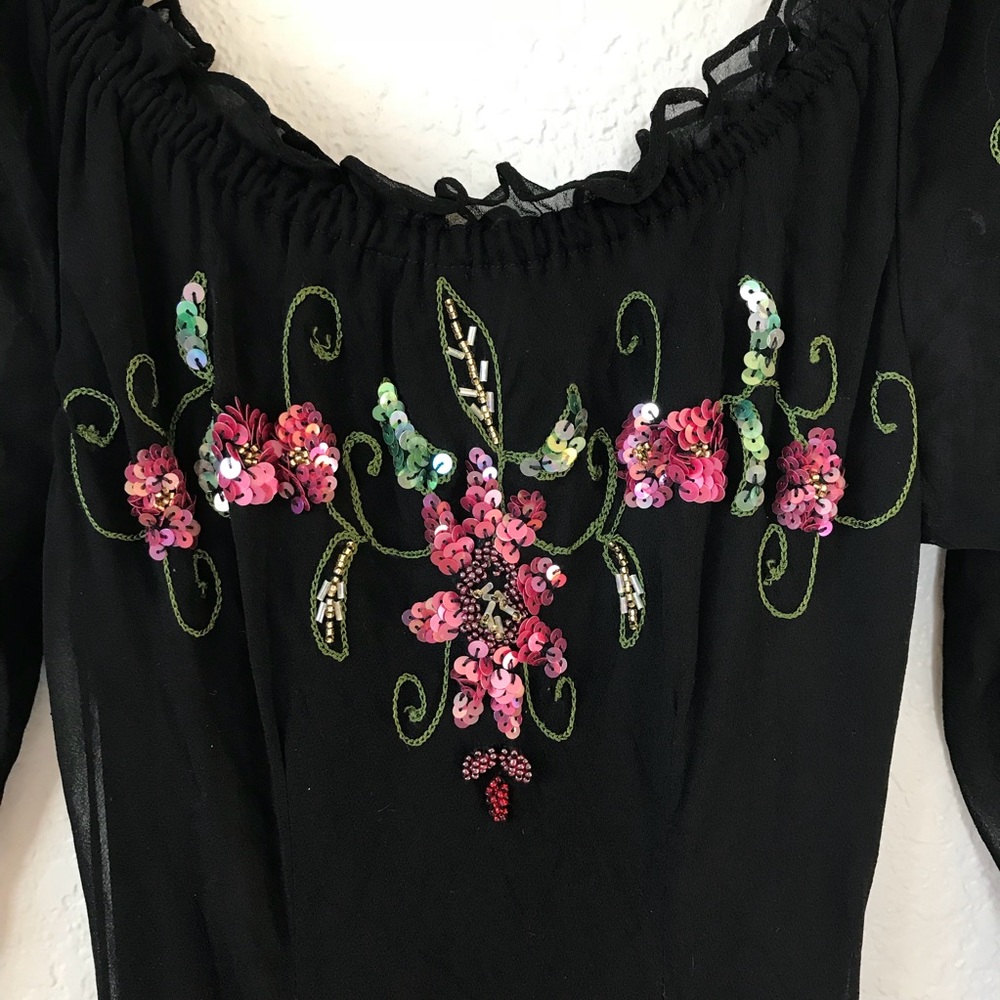 50% OFF! SUE WONG beaded, sheer off-shoulder Gown